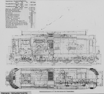 883982 Doorsneden van een draaistrroomlocomtief type 2C2 van Siemens voor de Italiaanse spoorwegen.